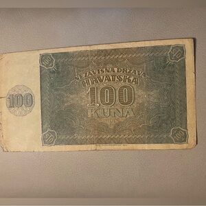 Vintage 1941 Croatian 100 Kuna Banknote